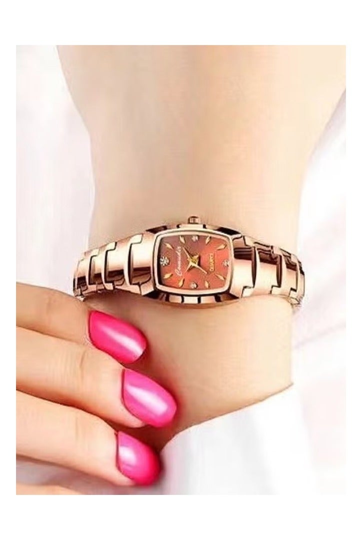 ساعة كوارتز تناظرية نسائية من الذهب الوردي - Image 3