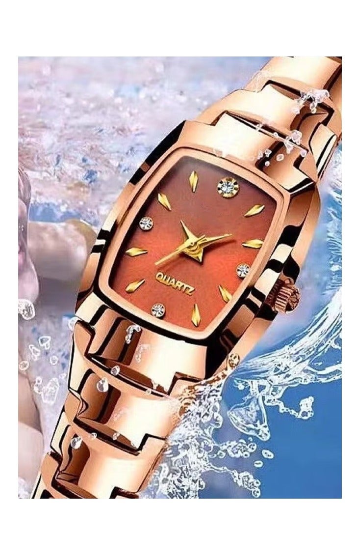 ساعة كوارتز تناظرية نسائية من الذهب الوردي - Image 2