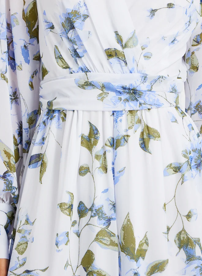Styli Floral Print V-Neck Wide Leg Jumpsuit