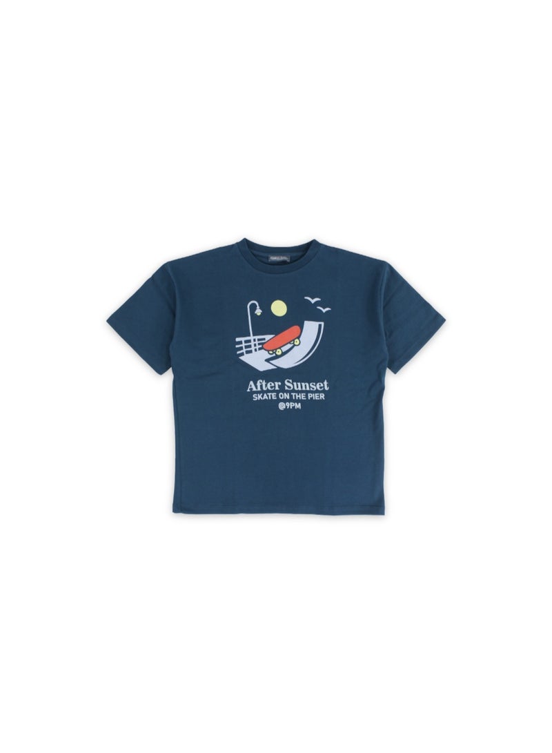 Pompelo Boys Cotton T-Shirt – Petrol Blue - Image 1