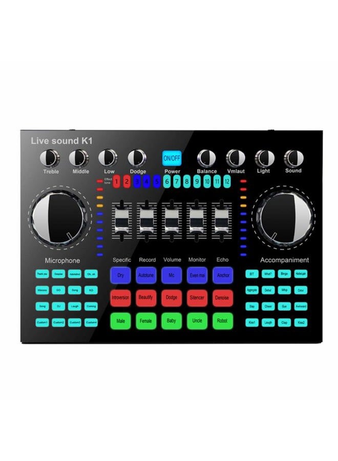 Calidaka Bluetooth Mini Sound Mixer Board Live Sound Card for Live Streaming Voice Changer Sound Card with Sound Effects, Audio Mixer for Music Recording Karaoke Singing Broadcast - Image 1