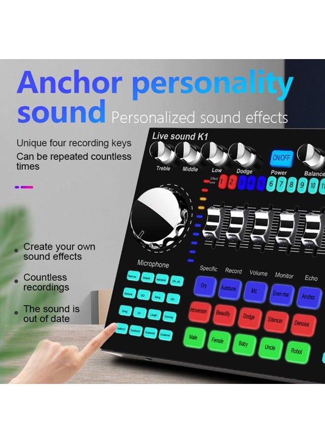 Calidaka Bluetooth Mini Sound Mixer Board Live Sound Card for Live Streaming Voice Changer Sound Card with Sound Effects, Audio Mixer for Music Recording Karaoke Singing Broadcast - Image 3