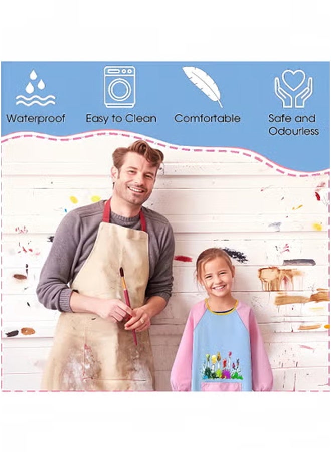 Peachjoy 2pcs Kids Waterproof Art Apron, Long Sleeve Painting Smock with Pockets for Ages 5-12n, Cooking and Arabic Calligraphy Protective Wear (Pink+Blue) - Image 5