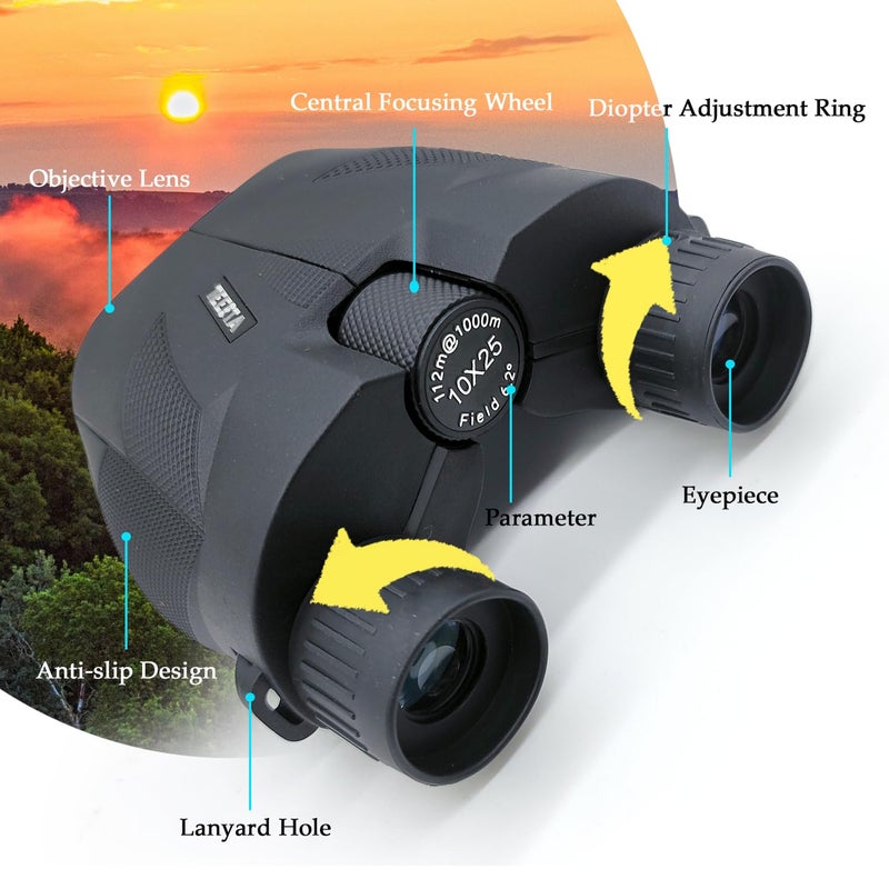 KRESHU 10x25 Waterproof Binoculars for Trekking Camping Outing | Long Distance Binoculars | Wide Field View Durbeen for Safari | Compact Durbin Binocular | Professional HD Vision Binocular (1-Pcs) - Image 2