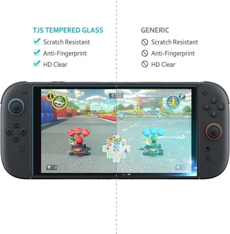 TJ's 2 Pack Screen Protector Tempered Glass for Nintendo Switch 2 Model 2025 7.9", [Works While Docking] - 0.3mm Thickness/Bubble Free/Ultra Clear/9H Hardness/Anti-Scratch/Anti-Fingerprint (Clear) - Image 3