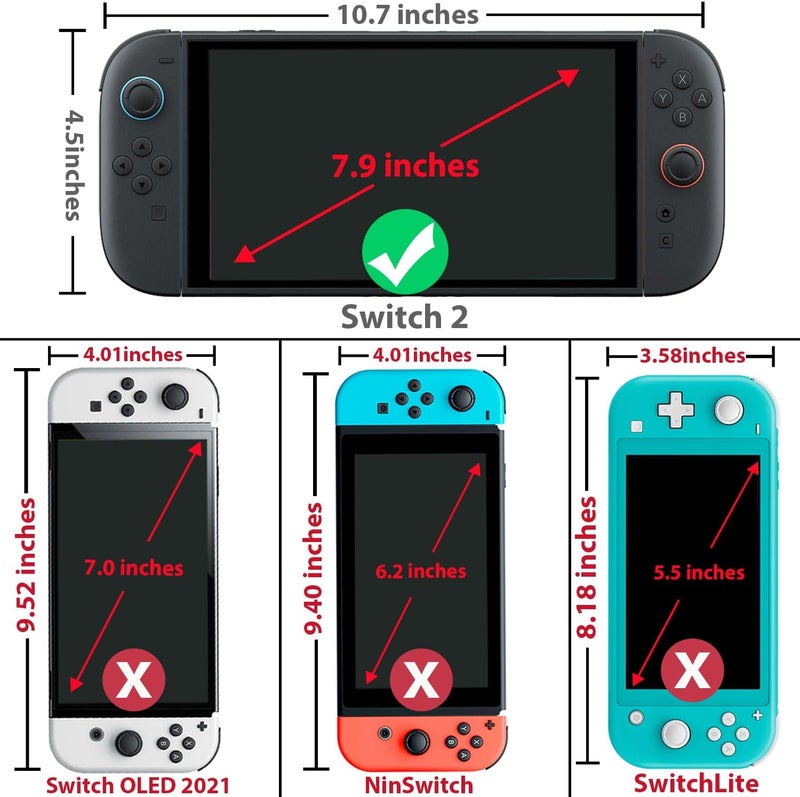 TJ's 2 Pack Screen Protector Tempered Glass for Nintendo Switch 2 Model 2025 7.9", [Works While Docking] - 0.3mm Thickness/Bubble Free/Ultra Clear/9H Hardness/Anti-Scratch/Anti-Fingerprint (Clear) - Image 2