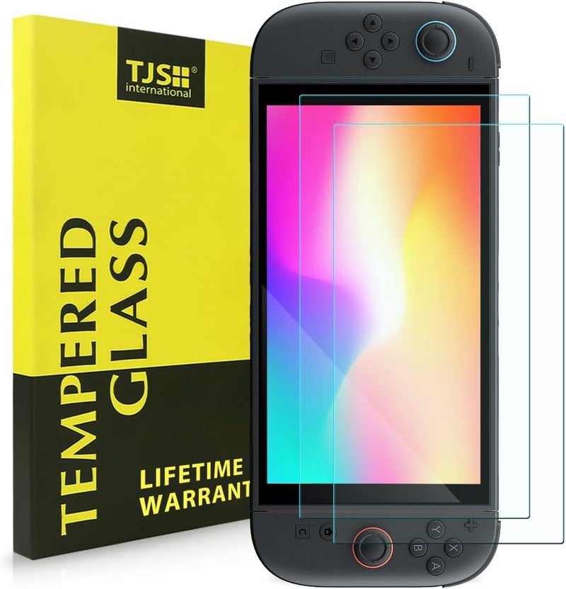 TJ's 2 Pack Screen Protector Tempered Glass for Nintendo Switch 2 Model 2025 7.9", [Works While Docking] - 0.3mm Thickness/Bubble Free/Ultra Clear/9H Hardness/Anti-Scratch/Anti-Fingerprint (Clear) - Image 1