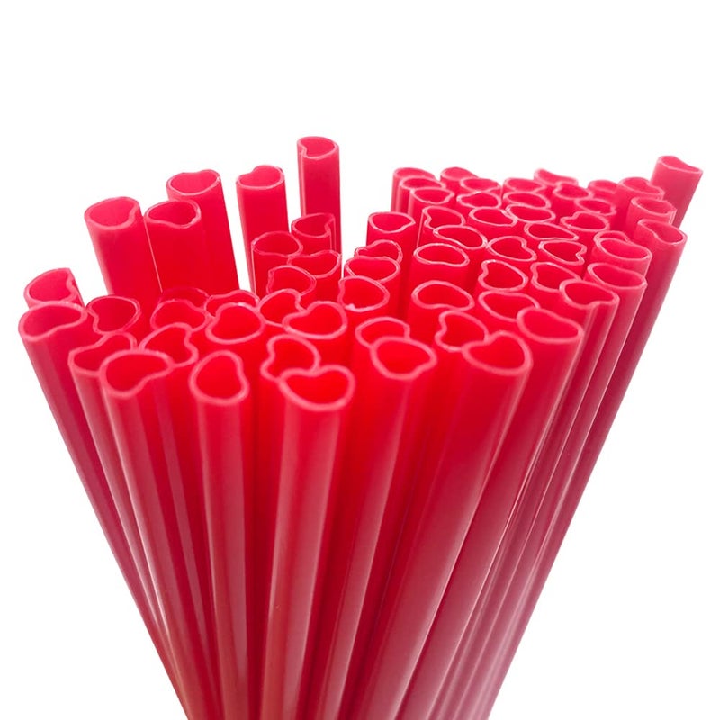 Amsthow Heart Shaped Straws Red Cute Plastic Individually Wrappe Drinking Straws for Wedding Cocktail Birthday Chai Shakes Cocoa 100Pcs
