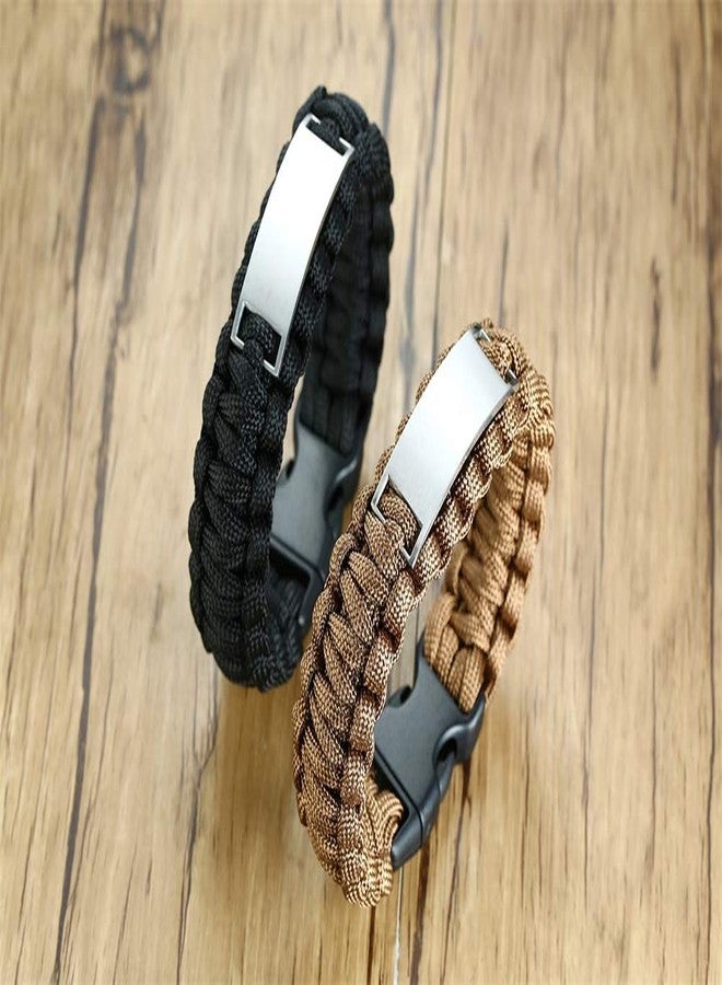 Sunling 2 Pack Free Engraving Custom Religious Braided Paracord WWJD Bracelet for Men,9 Inches,Black,Brown - Image 3