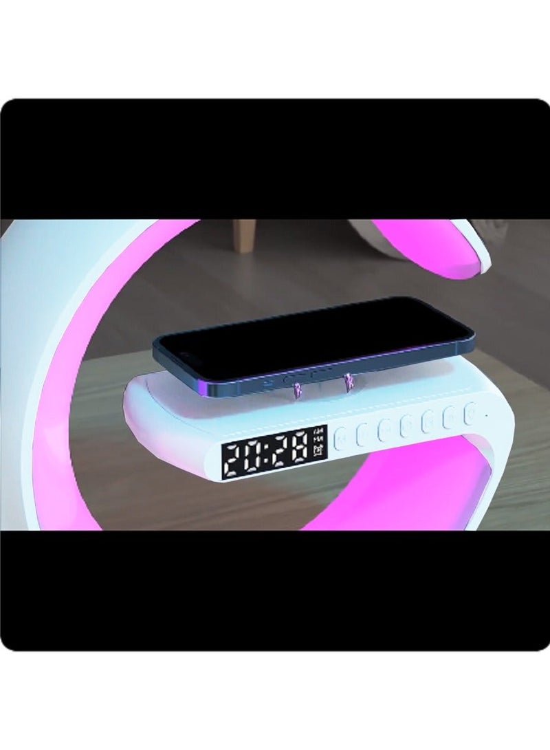 White Wireless Fast Charger LED Night Light Stand Digital G Alarm Clock (BT-3401) - Image 2