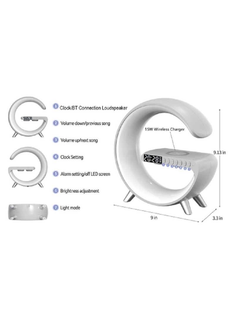White Wireless Fast Charger LED Night Light Stand Digital G Alarm Clock (BT-3401) - Image 4