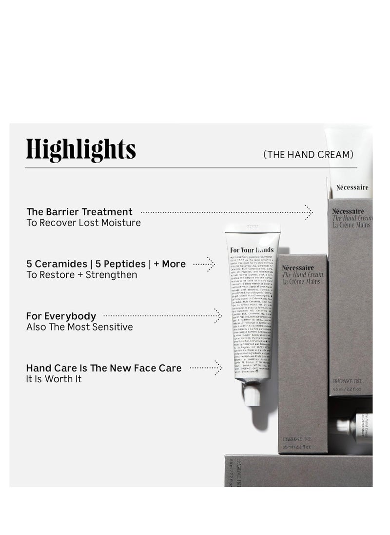 Necessaire - Nécessaire - The Hand Cream for Women & Men with 5 Ceramides & Peptides, Fragrance-Free Hand Lotion, Fast-Absorbing, Non-Greasy. - 2.2 fl oz. - Image 1