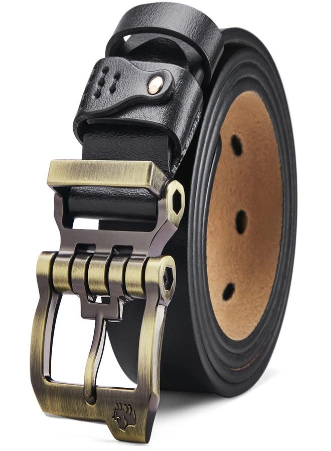 BISON DENIM Men's Belts Leather Dress Genuine Leather Classic Heavy Duty Buckle Belt Casual for Jeans, Gold Buckle+black Belt, 36‘-39“ - Image 1