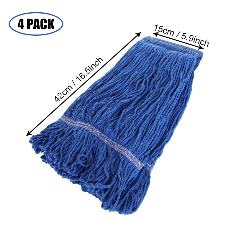 ZOEYES 4Pcs Commercial String Mop Head  Loop-End Mop Head Replacement  Heavy Duty Mop Head Refills  6 Inch Headband  Cotton Looped End Wet Cleaning Mop Refill For Home  Industrial And Commercial Use (Blue) - Image 2