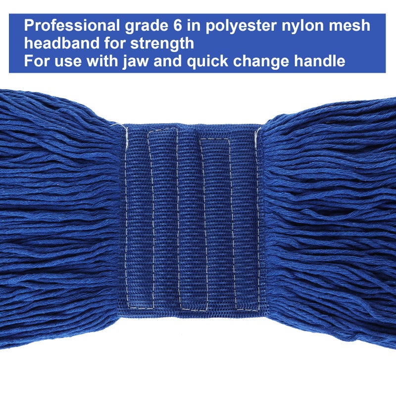 ZOEYES 4Pcs Commercial String Mop Head  Loop-End Mop Head Replacement  Heavy Duty Mop Head Refills  6 Inch Headband  Cotton Looped End Wet Cleaning Mop Refill For Home  Industrial And Commercial Use (Blue) - Image 3