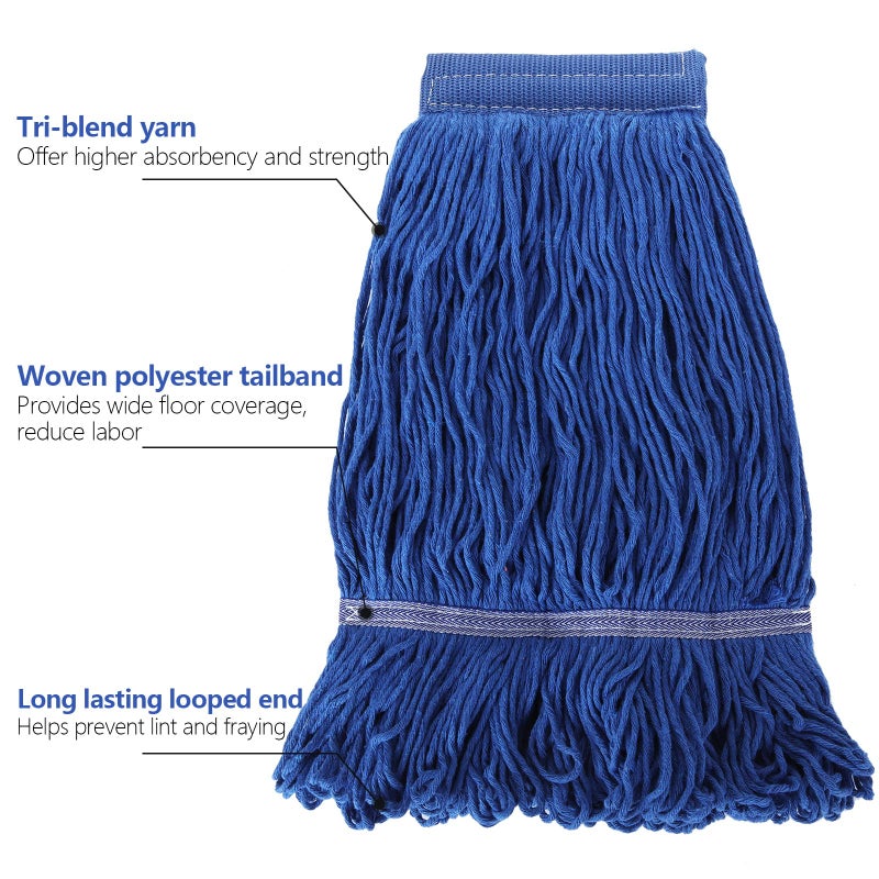 ZOEYES 4Pcs Commercial String Mop Head  Loop-End Mop Head Replacement  Heavy Duty Mop Head Refills  6 Inch Headband  Cotton Looped End Wet Cleaning Mop Refill For Home  Industrial And Commercial Use (Blue) - Image 5