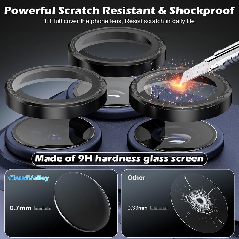 CloudValley for iPhone 17 Pro/iPhone 17 Pro Max Camera Lens Protector, [1 Second Installaion] Ultra-HD Tempered Glass Cover, [Case-Friendly] Metal Lens Screen Protective Ring, Black - Image 3