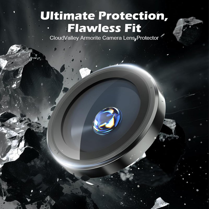 CloudValley for iPhone 17 Pro/iPhone 17 Pro Max Camera Lens Protector, [1 Second Installaion] Ultra-HD Tempered Glass Cover, [Case-Friendly] Metal Lens Screen Protective Ring, Black - Image 2
