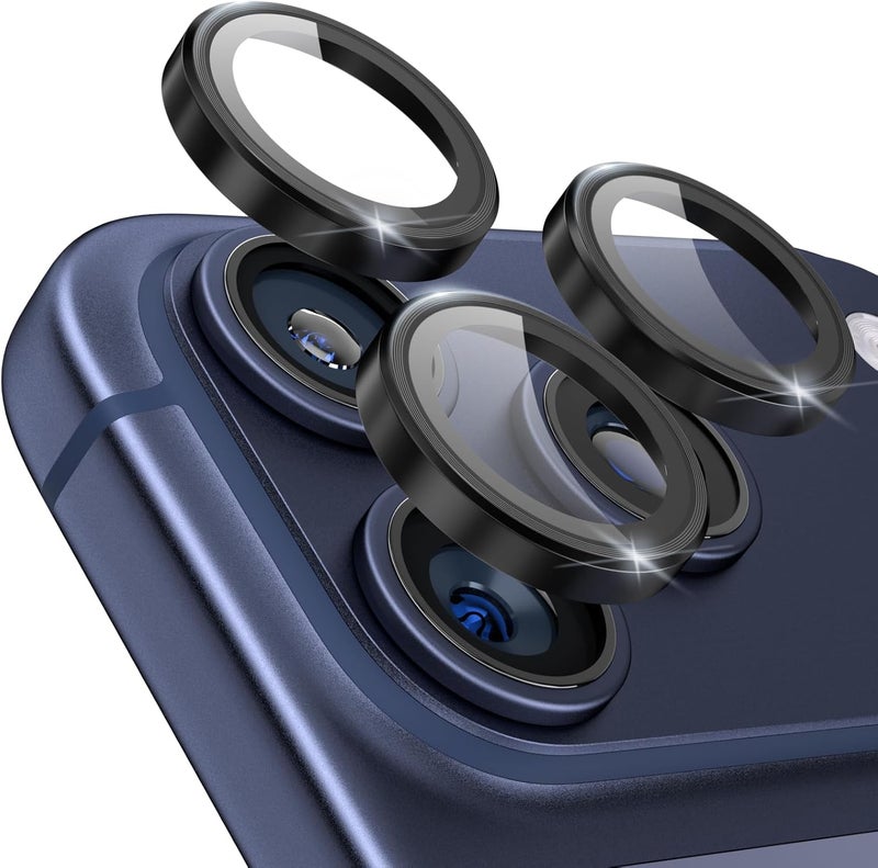 CloudValley for iPhone 17 Pro/iPhone 17 Pro Max Camera Lens Protector, [1 Second Installaion] Ultra-HD Tempered Glass Cover, [Case-Friendly] Metal Lens Screen Protective Ring, Black - Image 1