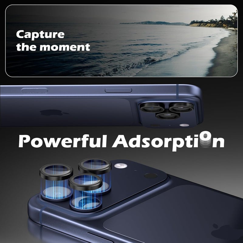 CloudValley for iPhone 17 Pro/iPhone 17 Pro Max Camera Lens Protector, [1 Second Installaion] Ultra-HD Tempered Glass Cover, [Case-Friendly] Metal Lens Screen Protective Ring, Black - Image 4