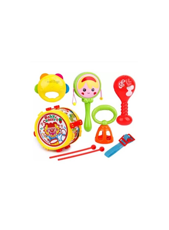هوابايو تويز مجموعة ألعاب الخشخيشة والطبل الموسيقي - خشخيشات ملونة مكونة من 5 قطع وطبل متعدد الألوان للعب والتطور الحسي للأطفال - Image 5