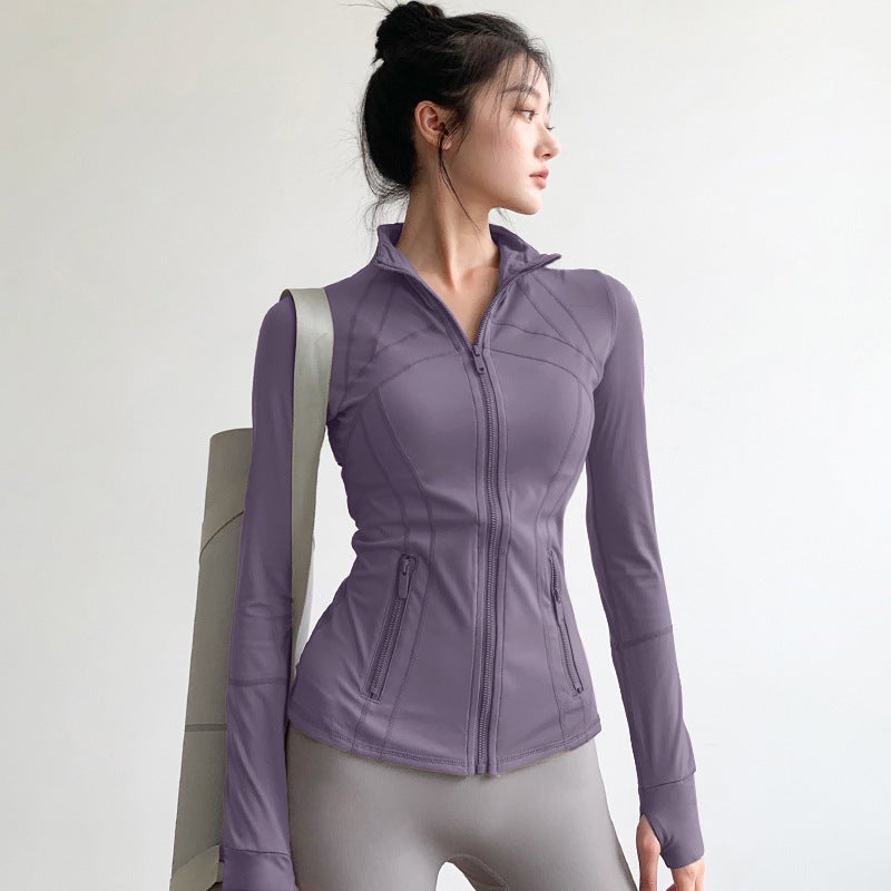 Generic Advanced Yoga Suit Coat Womens Running and Cycling Long-sleeved Sports Top Slimming Pilates Fitness Suit Autumn and Winter Sauce eggplant purple