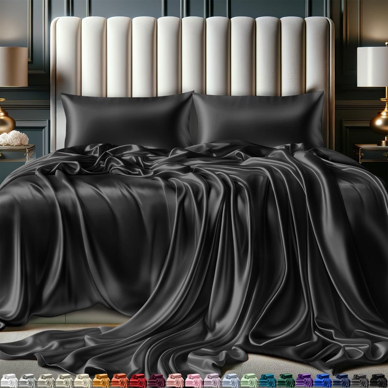 DECOLURE Satin Bed Sheets - 3 Piece Luxury Silky Twin Size Bedding Set - Softer Than Silk, Wrinkle-Free with 15â€ Deep Pocket Fitted Sheet, Perfect for Hair & Skin, Gifts for Women (Stone Grey) - Image 1