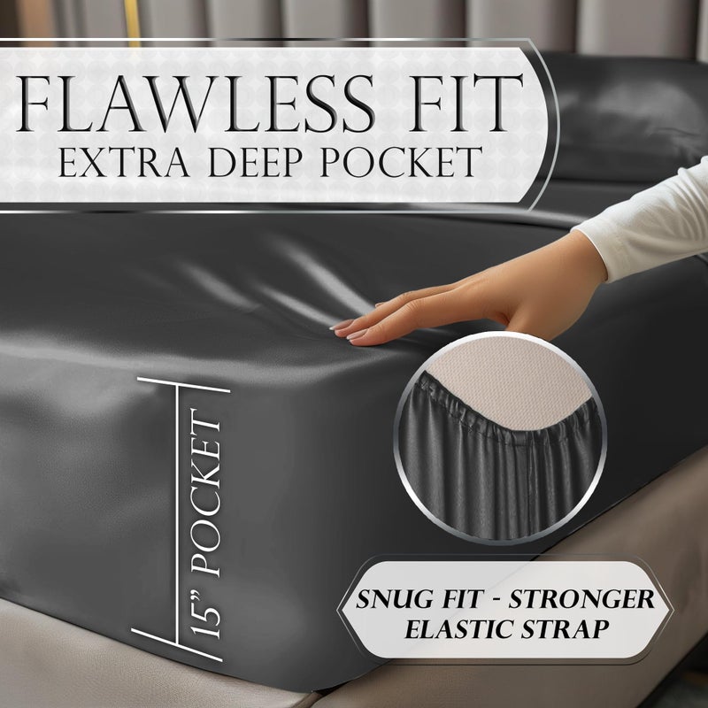 DECOLURE Satin Bed Sheets - 3 Piece Luxury Silky Twin Size Bedding Set - Softer Than Silk, Wrinkle-Free with 15â€ Deep Pocket Fitted Sheet, Perfect for Hair & Skin, Gifts for Women (Stone Grey) - Image 5