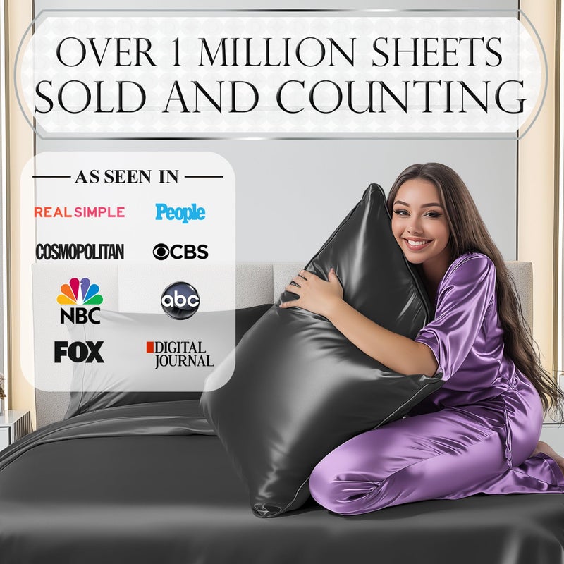DECOLURE Satin Bed Sheets - 3 Piece Luxury Silky Twin Size Bedding Set - Softer Than Silk, Wrinkle-Free with 15â€ Deep Pocket Fitted Sheet, Perfect for Hair & Skin, Gifts for Women (Stone Grey) - Image 4