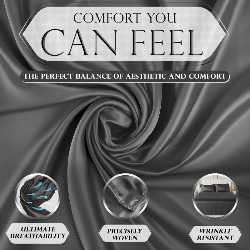 DECOLURE Satin Bed Sheets - 3 Piece Luxury Silky Twin Size Bedding Set - Softer Than Silk, Wrinkle-Free with 15â€ Deep Pocket Fitted Sheet, Perfect for Hair & Skin, Gifts for Women (Stone Grey) - Image 3