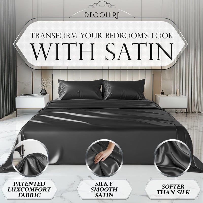 DECOLURE Satin Bed Sheets - 3 Piece Luxury Silky Twin Size Bedding Set - Softer Than Silk, Wrinkle-Free with 15â€ Deep Pocket Fitted Sheet, Perfect for Hair & Skin, Gifts for Women (Stone Grey) - Image 2