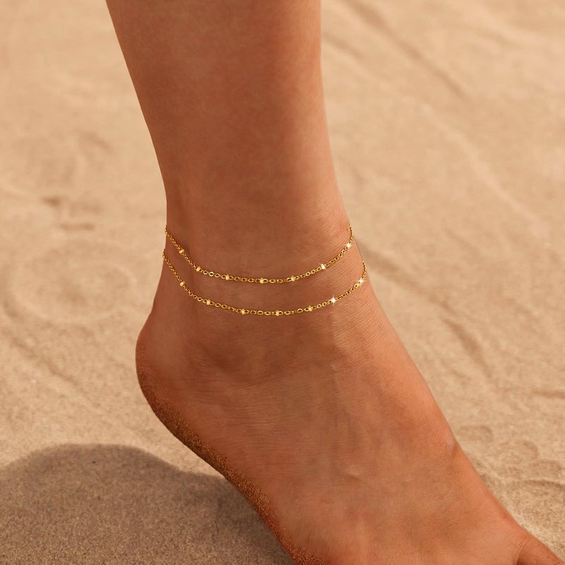 Nanafast Ankle Bracelets for Women, 14k Gold Plated Ankle Bracelet for Women, Cute Dainty Anklets, Adjustable Beach Jewelry-Gold - Image 4