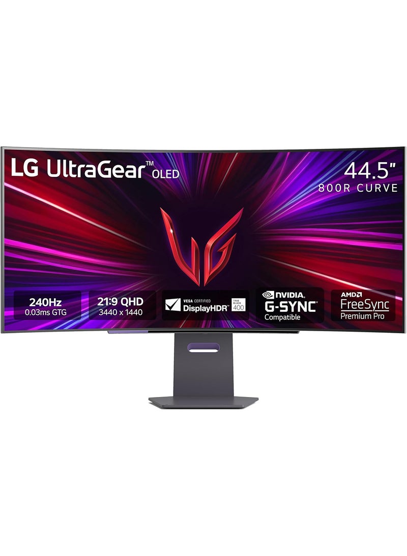 LG 45 inch Ultragear OLED Curved Gaming Monitor WQHD 800R 240Hz 0.03ms DisplayHDR True Black 400 AMD FreeSync Premium Pro NVIDIA G-Sync HDMI 2.1 DisplayPort Tilt/Height/Swivel Stand 45GS95QE Black - Image 1