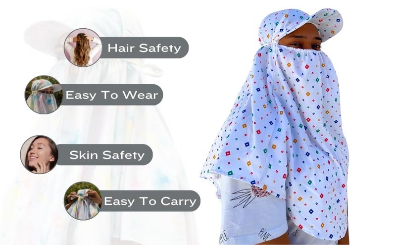 KmCho Sun Protection Scarf for Women Lightweight Breathable Face Cover Versatile Summer Outdoor Travel Cycling Beach Hiking - White Bandhani - Image 2