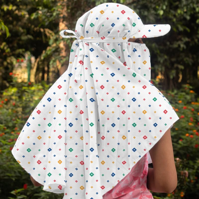 KmCho Sun Protection Scarf for Women Lightweight Breathable Face Cover Versatile Summer Outdoor Travel Cycling Beach Hiking - White Bandhani - Image 4