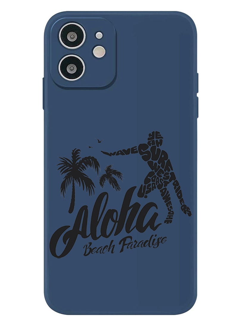 Theodor Protective Slim Fit Case Liquid Silicone Cover with Full Body Protection Anti-Scratch Shockproof Case For iPhone 12 Blue  - Aloha Beach Paradise Black copy - Image 1