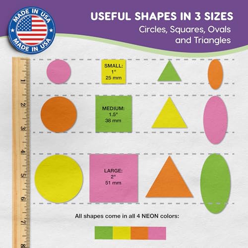 FreshCut Crafts Basic Shapes 1: Circles, Triangles, Squares, Ovals, 676 Pieces US Made Card Stock Punch Out Geometric Shapes in 3 Sizes and 4 NEON Colors for Math, Pattern Play and DIY Crafting - Image 3