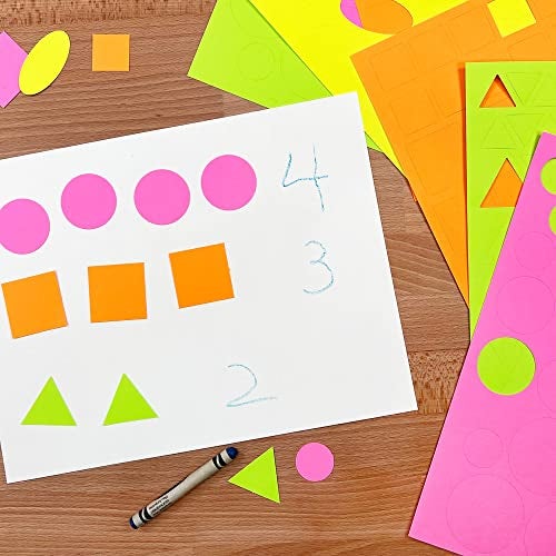 FreshCut Crafts Basic Shapes 1: Circles, Triangles, Squares, Ovals, 676 Pieces US Made Card Stock Punch Out Geometric Shapes in 3 Sizes and 4 NEON Colors for Math, Pattern Play and DIY Crafting - Image 2