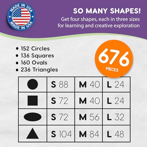 FreshCut Crafts Basic Shapes 1: Circles, Triangles, Squares, Ovals, 676 Pieces US Made Card Stock Punch Out Geometric Shapes in 3 Sizes and 4 NEON Colors for Math, Pattern Play and DIY Crafting - Image 4