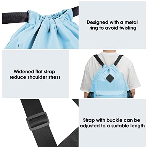 WANDF Drawstring Backpack Sports Gym Bag with Shoes Compartment, Water-Resistant String Backpack Cinch for Women Men(Large,Light blue) - Image 5