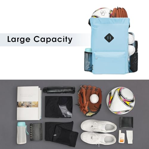 WANDF Drawstring Backpack Sports Gym Bag with Shoes Compartment, Water-Resistant String Backpack Cinch for Women Men(Large,Light blue) - Image 4