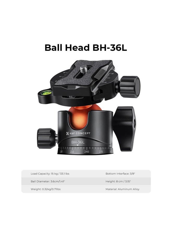 K&F Concept 62-inch Carbon Fiber Camera Tripod,Portable Compact Tripods with Detachable Monopod,360° Metal Ball Head 15KG/33lbs Load Capacity with Quick Release Plate for Travel and Work A255C2+BH-35L  - Image 5