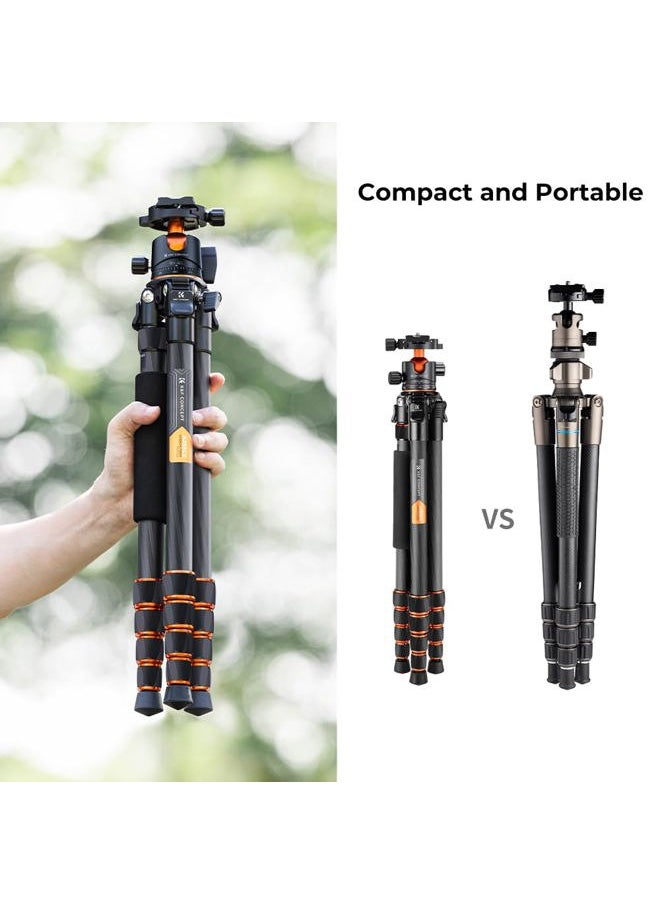 K&F Concept 62-inch Carbon Fiber Camera Tripod,Portable Compact Tripods with Detachable Monopod,360° Metal Ball Head 15KG/33lbs Load Capacity with Quick Release Plate for Travel and Work A255C2+BH-35L  - Image 3