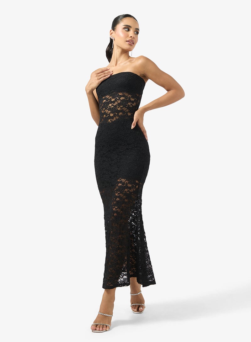 Ginger Bandeau Sheer Lace Dress - Image 1