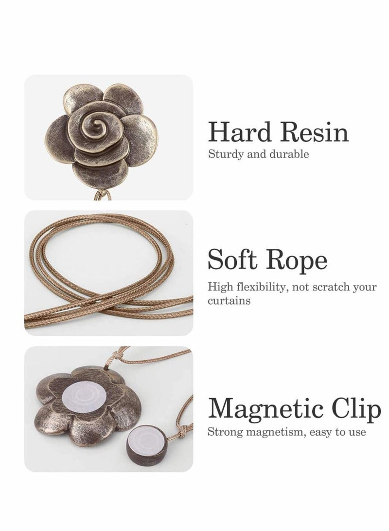 Vintage Camellia Magnetic Curtain Tieback, 2 Pcs Resin Flower Curtain Drapery Holdback Retro Window Curtain Decorative Buckle Holder for Home Office Cafe Balcony - Bronze - Image 2