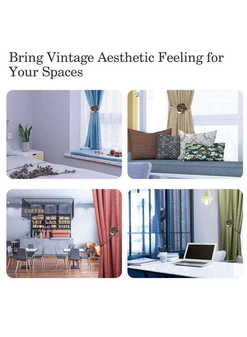 Vintage Camellia Magnetic Curtain Tieback, 2 Pcs Resin Flower Curtain Drapery Holdback Retro Window Curtain Decorative Buckle Holder for Home Office Cafe Balcony - Bronze - Image 5