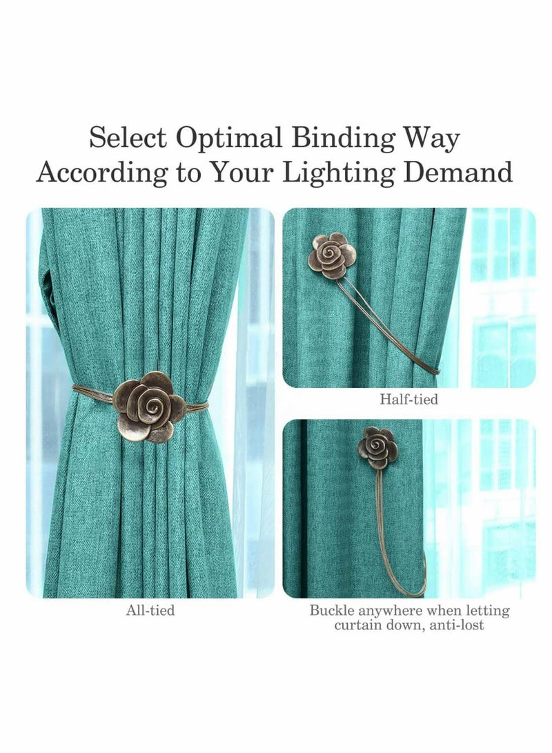 Vintage Camellia Magnetic Curtain Tieback, 2 Pcs Resin Flower Curtain Drapery Holdback Retro Window Curtain Decorative Buckle Holder for Home Office Cafe Balcony - Bronze - Image 3