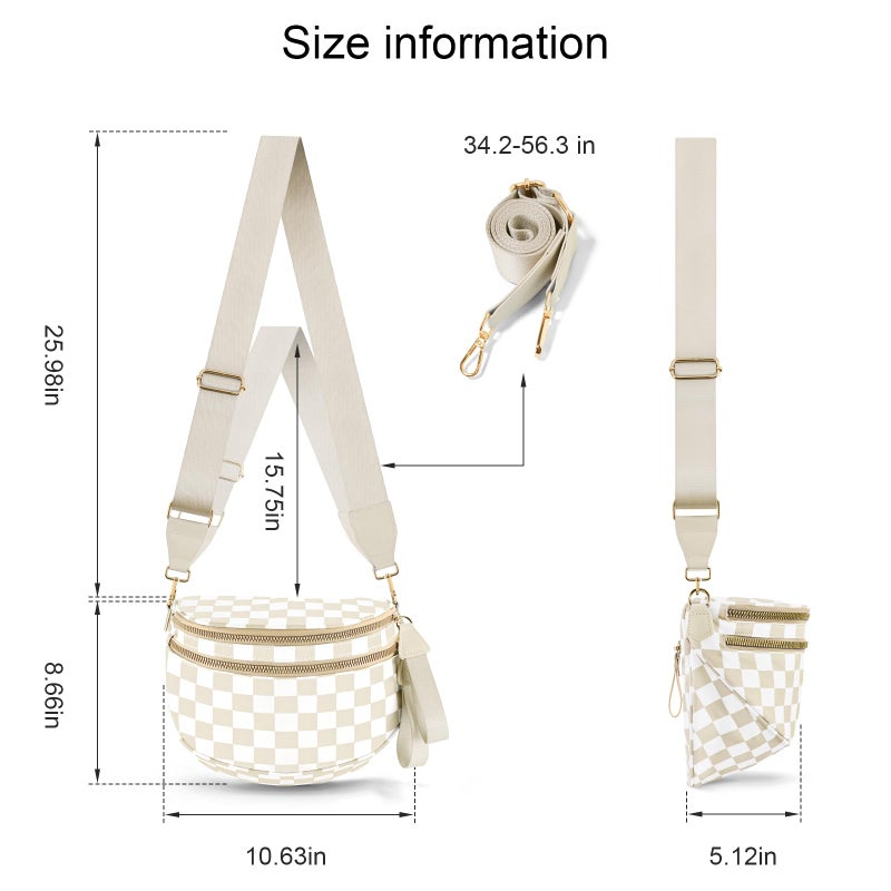 NEWROGENG Checkered Crossbody Bags for Women, Large Nylon Bum Bags Plus Size Fanny Pack Sling Bag Belt Bag for Women Travel, Beige Checkered - Image 4