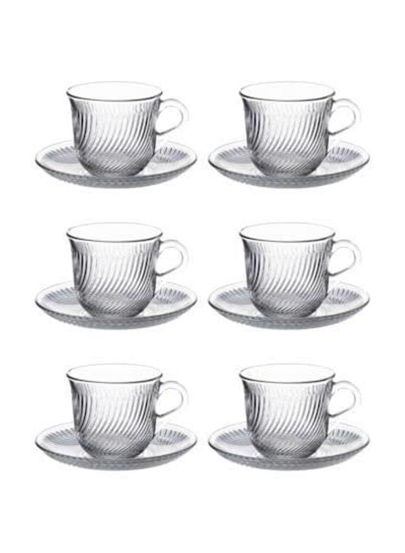 Pasabahce 12 Pieces Marmara Cup And Saucer Set 6 Pieces Cup 175 Ml And 6 Pieces Plate Clear - Image 3