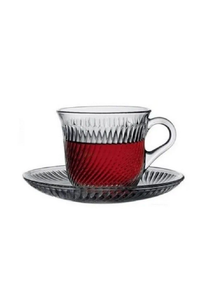 Pasabahce 12 Pieces Marmara Cup And Saucer Set 6 Pieces Cup 175 Ml And 6 Pieces Plate Clear - Image 5